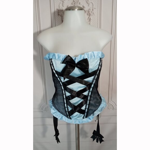 NWT Leg Avenue Blue Satin Corset W/ Padded Silhouette & Bow Trimmed Garter Sz M - Picture 2 of 7